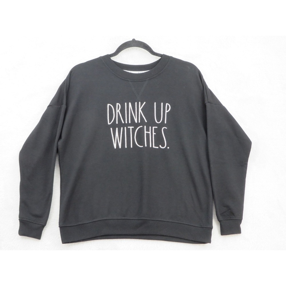 Rae Dunn Drink Up Witches Sweatshirt Womens M Black Halloween Witchy Crewneck